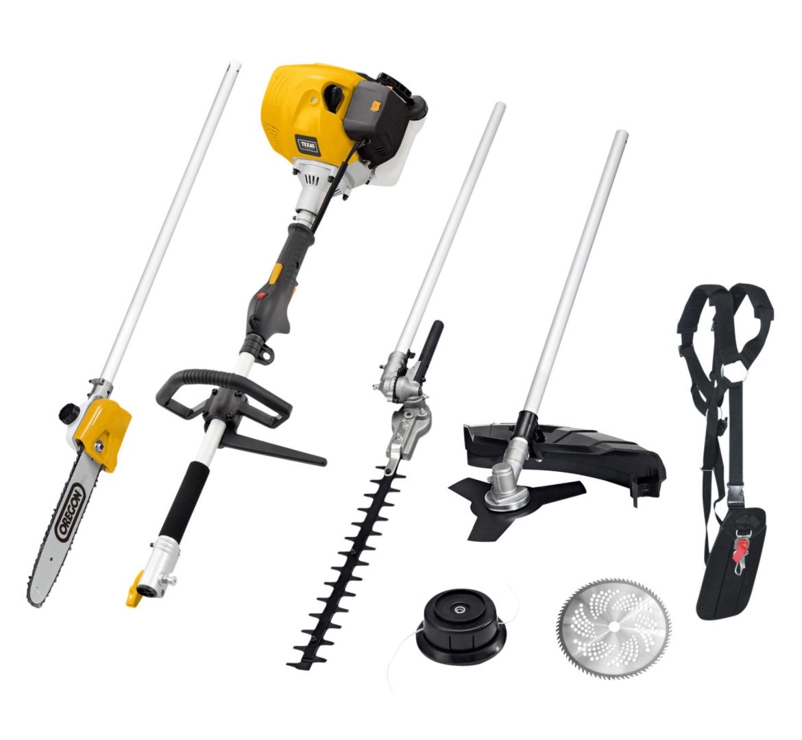 Benzindrevet. Klinge til buskrydning samt snøre til kan tilkøbes for 25kr pr del